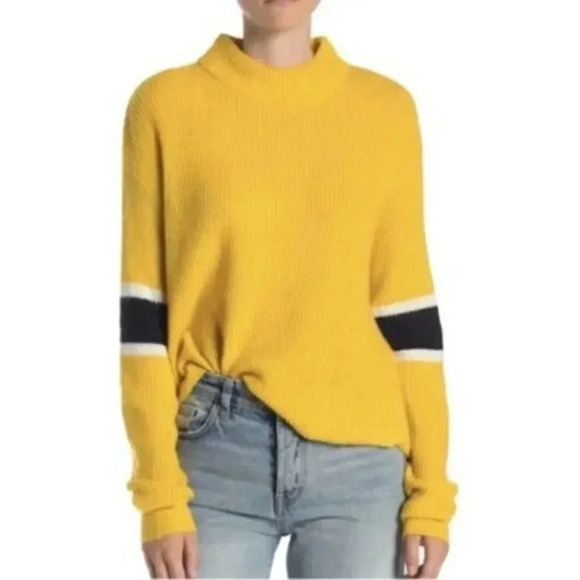 John + Jenn Yellow Varsity Stripe Mock Neck Sweater XS - Picture 1 of 5